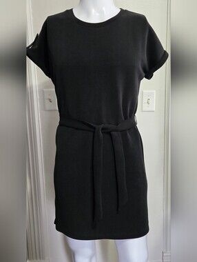 Black Tie-Waist Short Sleeve Dress - Classic Women's Dress